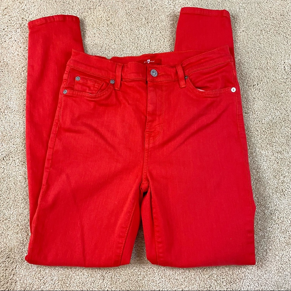 7 for All Mankind High Rise Red Skinny Jeans Sz 27